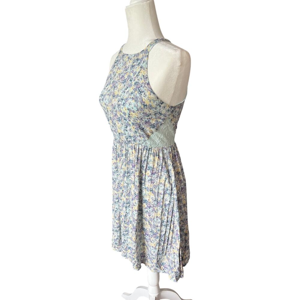 Disney Cinderella Pastel Blue Floral Fit and Flare Dress Size S Princess Cutouts